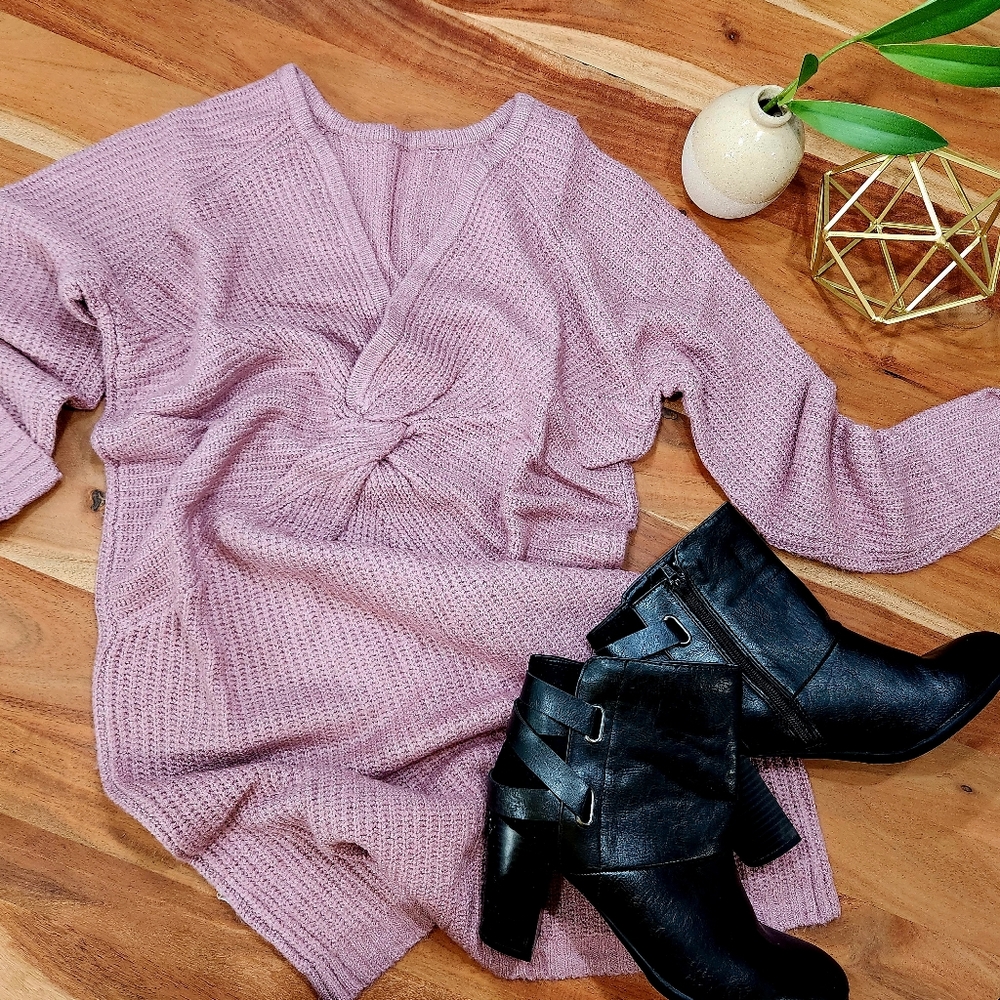 ⭐️ 2 for $17 Reversible Long Sleeve Plunge V Neck Cozy Sweater Midi Dress Twist - Picture 2 of 7